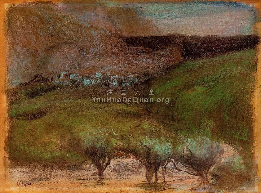 Olive Trees against a Mountainous Background - 埃德加·德加